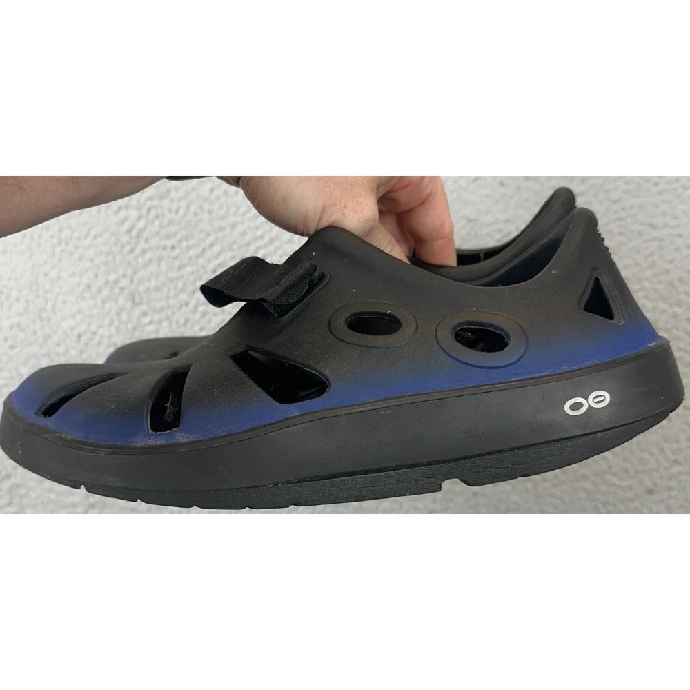 OOFOS Recovery Shoes Mens 11 OOcloog Black Blue Ombre Slip On Casual Comfort EUC